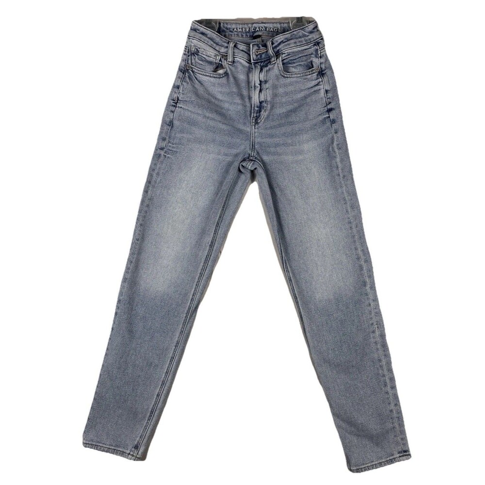 American Eagle Mom Straight Jeans Stretch Light Wash Juniors Size 00
